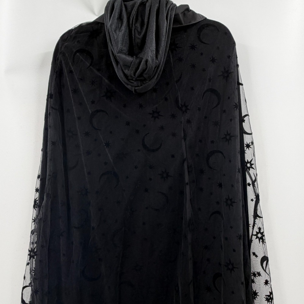 Black Whimsigoth Gothic Cape Dress Set Sheer Celestial Moon Stars Witchy RenFair - Picture 7 of 16